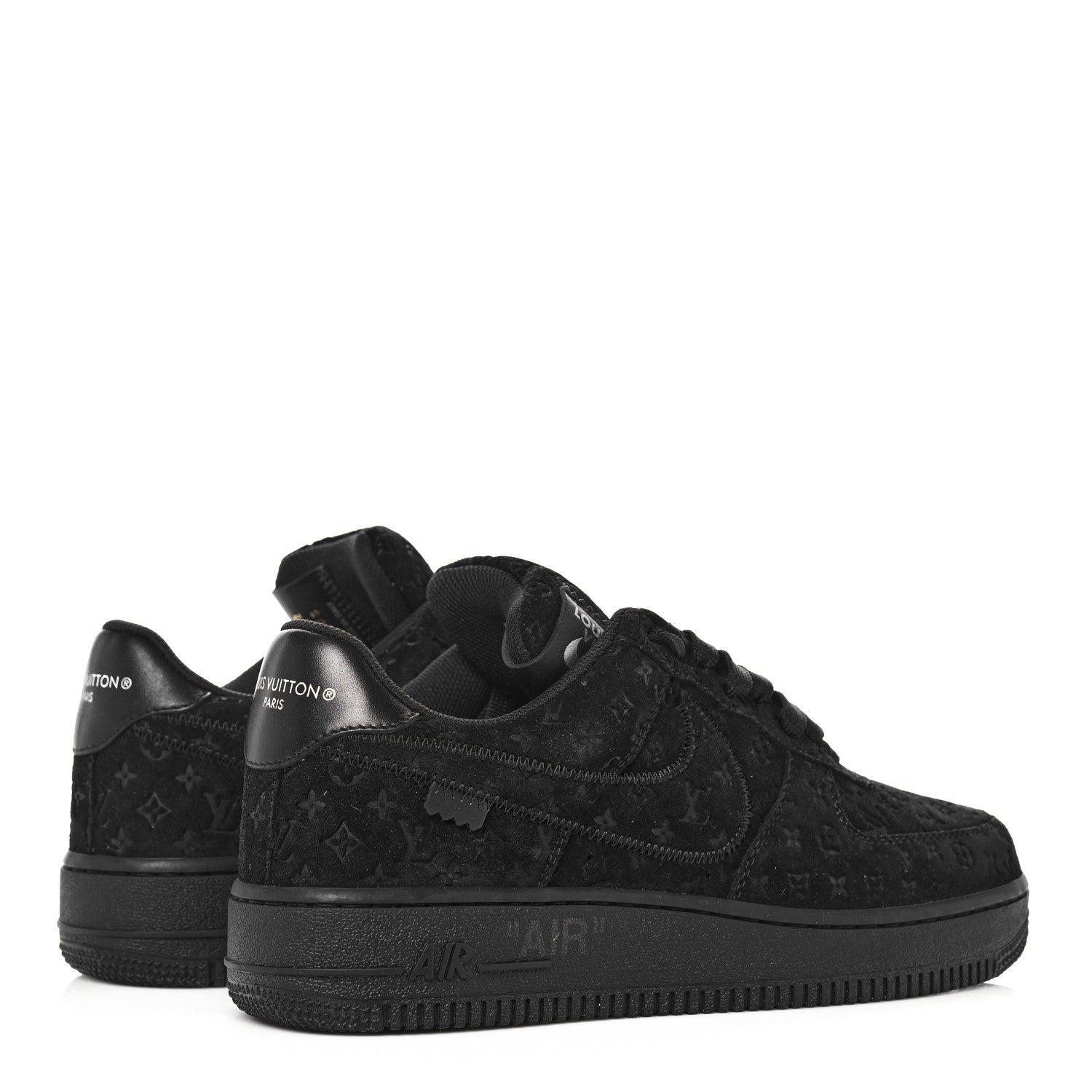 Louis Vuitton X NIKE AIR FORCE 1 Suede Calfskin Monogram Mens Low Top Sneakers 8 Black 4 of 12