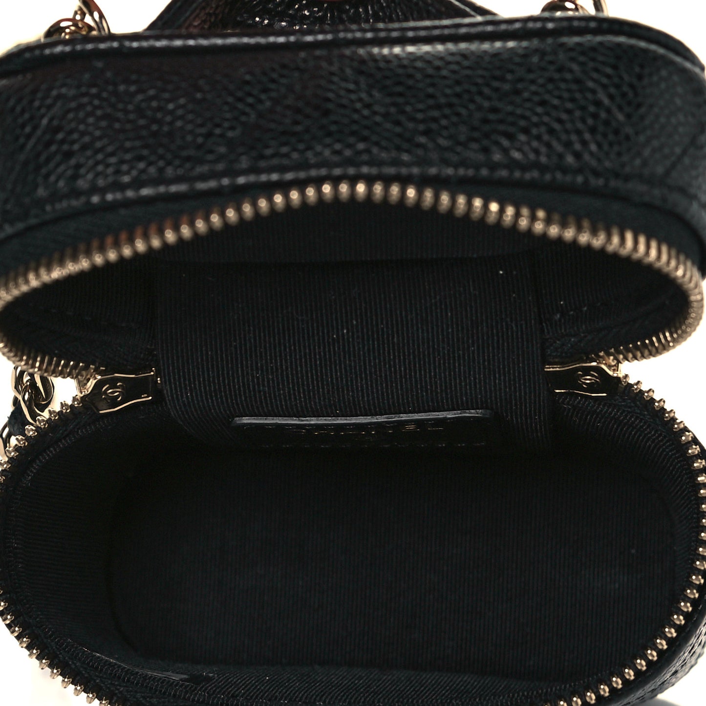 Caviar Quilted Small Handle With Care Vanity Case With Chain Black