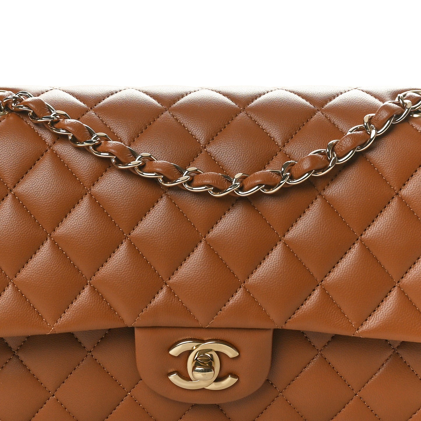 Lambskin Quilted Medium Double Flap Camel