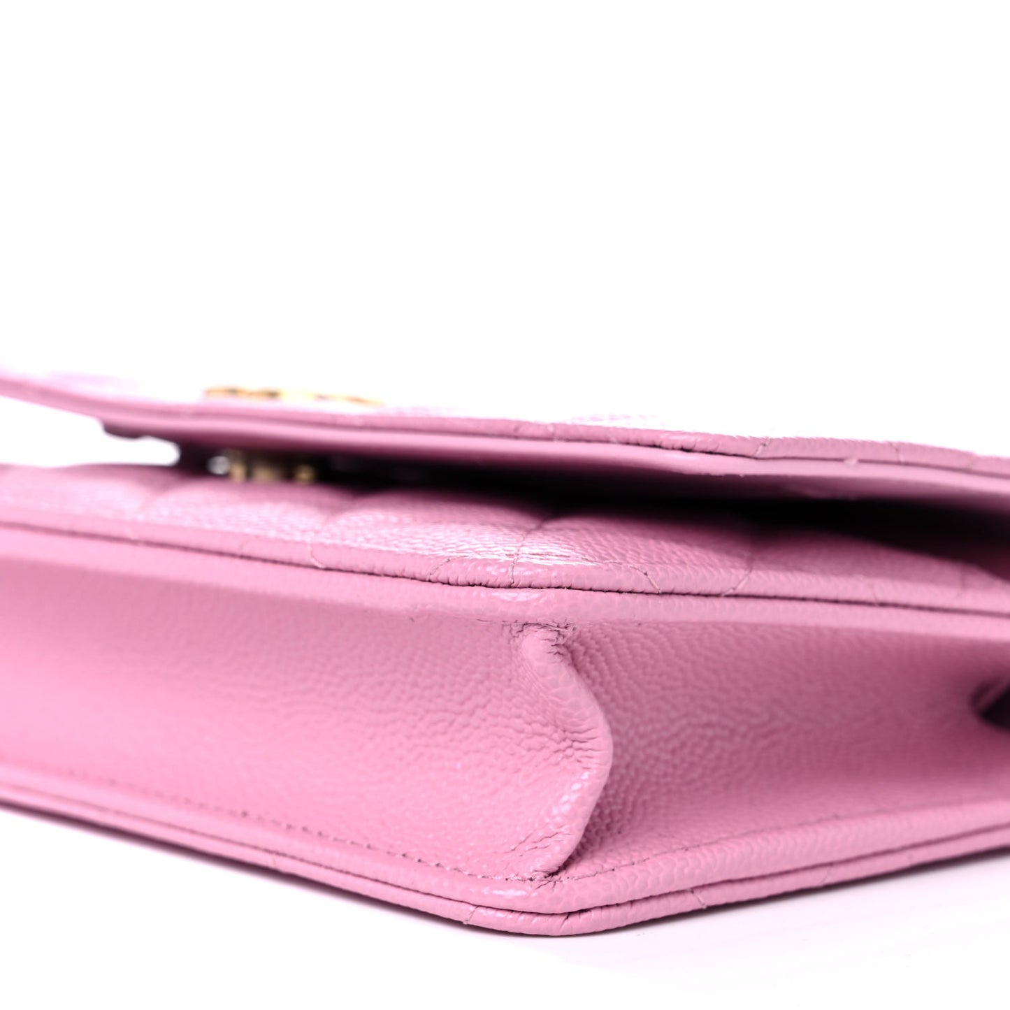 Shiny Caviar Quilted Pick Me Up Wallet On Chain WOC Pink