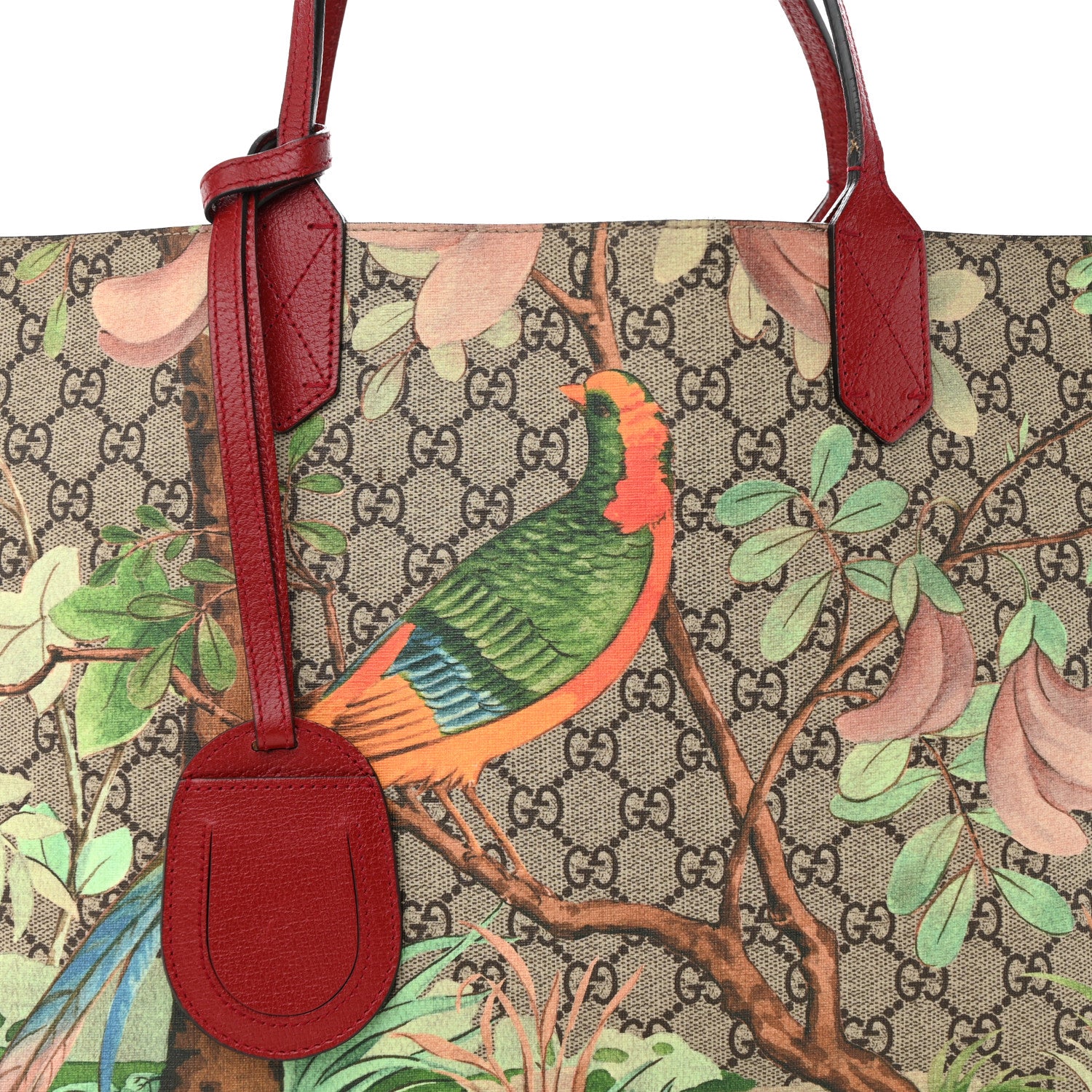 Gucci GG Supreme Monogram Tian Medium Shopping Tote Beige Multicolor Red 8 of 11