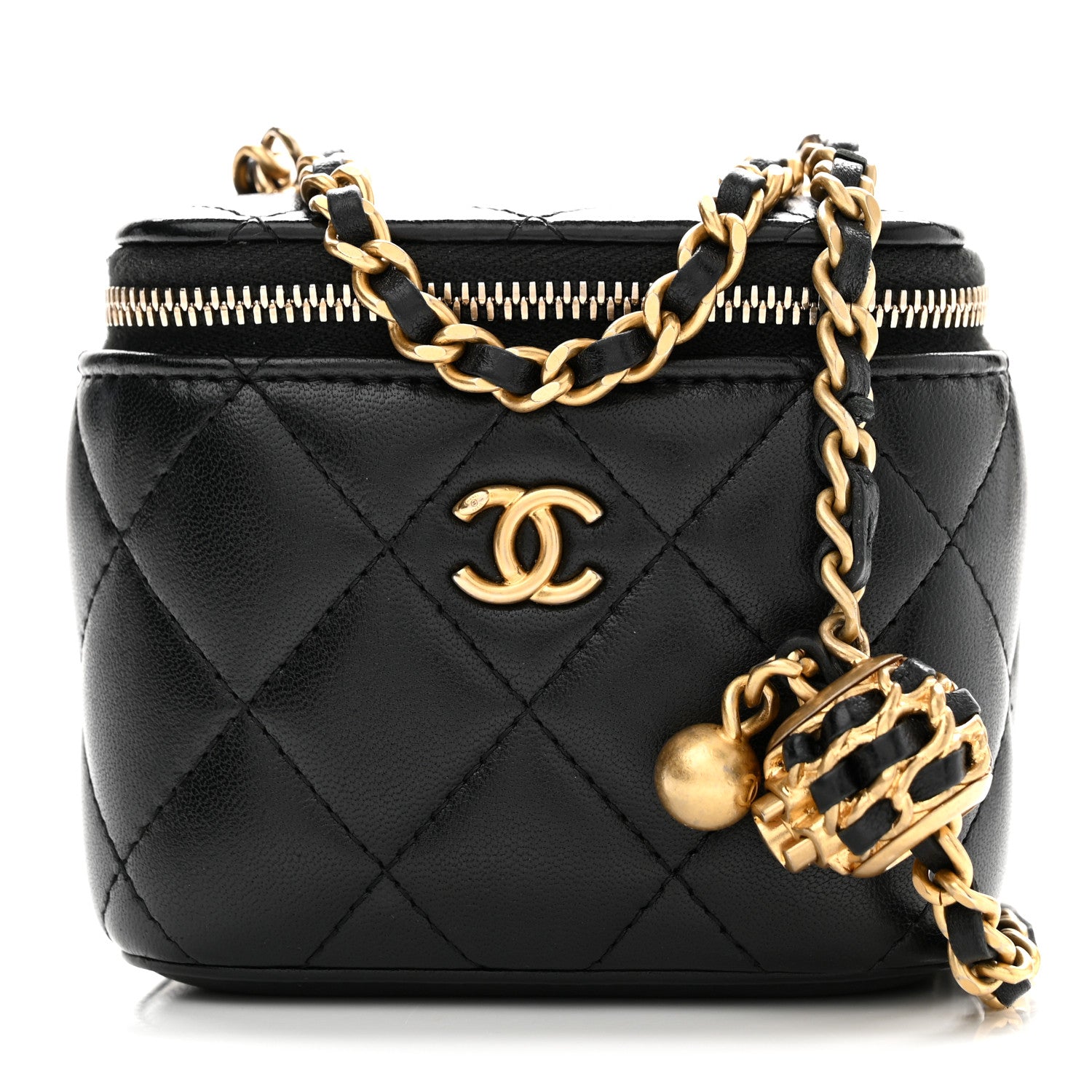 Chanel Lambskin Quilted Mini Pearl Crush Vanity Case With Chain