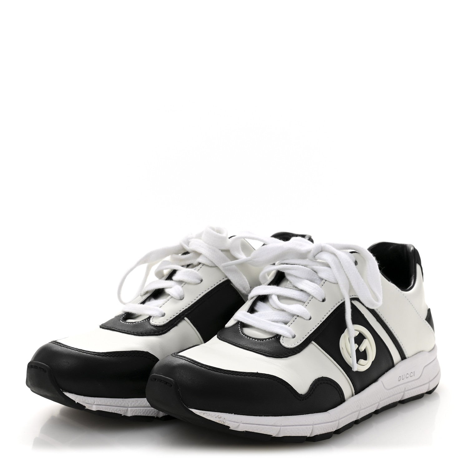 Gucci Calfskin Womens Interlocking G Sneakers 35.5 Black White 4 of 10