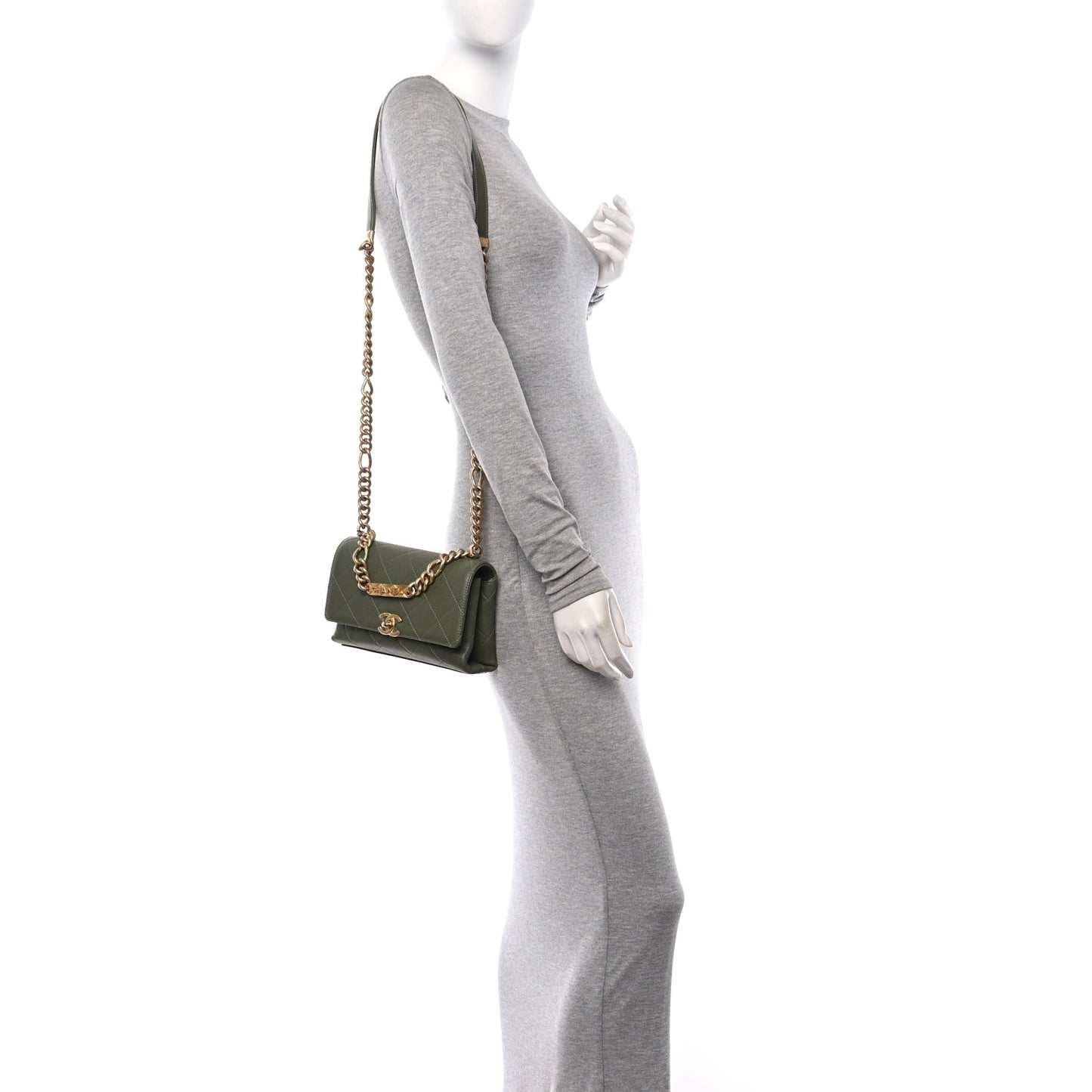 Caviar Quilted Mini Bracelet On Chain Flap Green