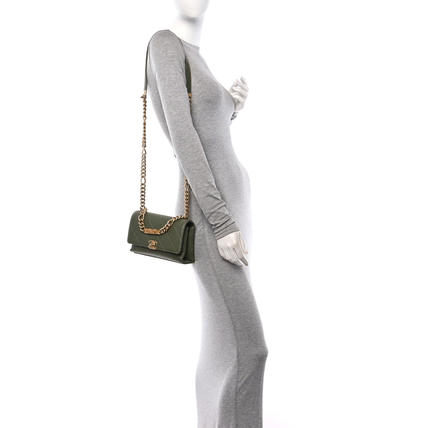 Chanel Caviar Quilted Mini Bracelet On Chain Flap Green 3 of 10