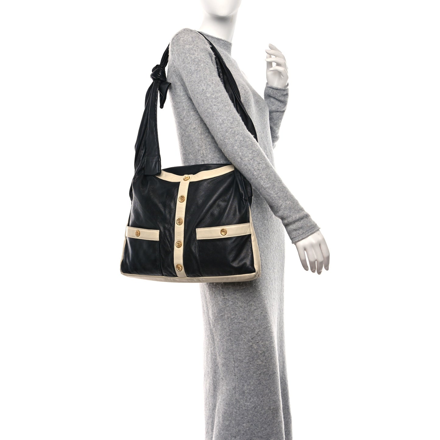 Lambskin Large Girl Bag Black Beige