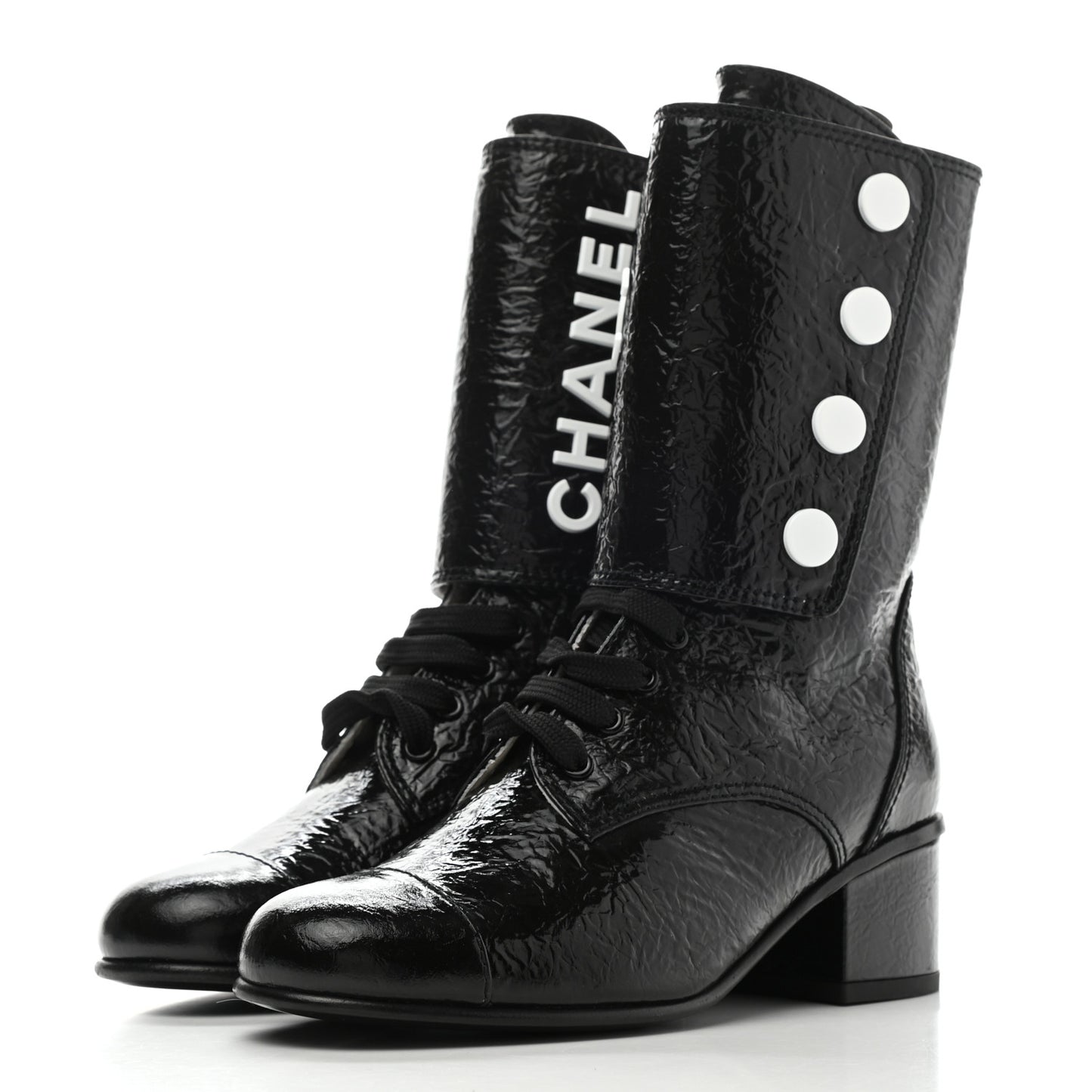 Patent Goatskin Cap Toe CC Lace Up Boots 35.5 Black
