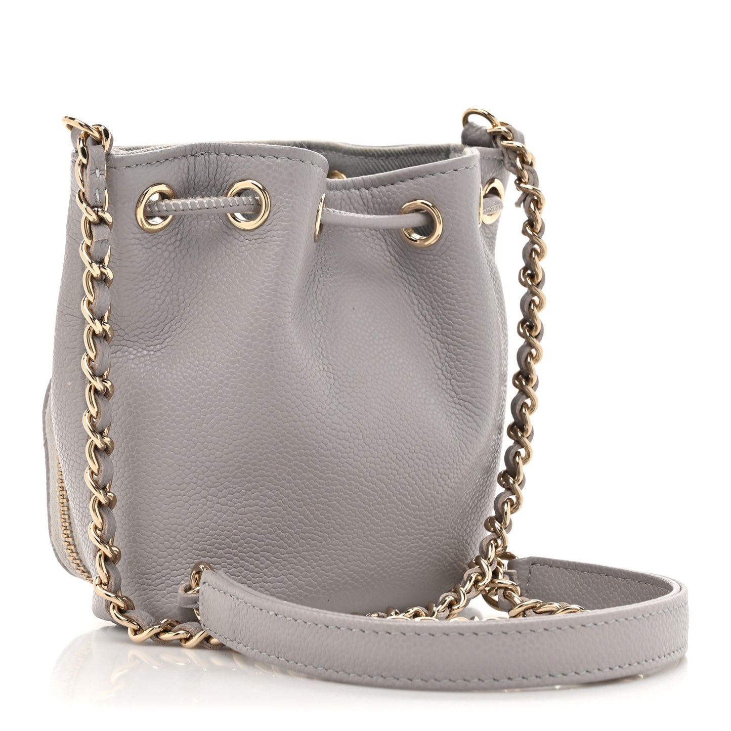 Caviar Quilted Mini CC Pocket Bucket Bag Grey
