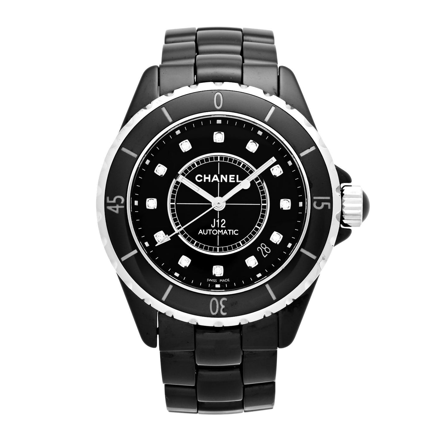 Stainless Steel Ceramic Diamond 38mm J12 Automatic Watch Black