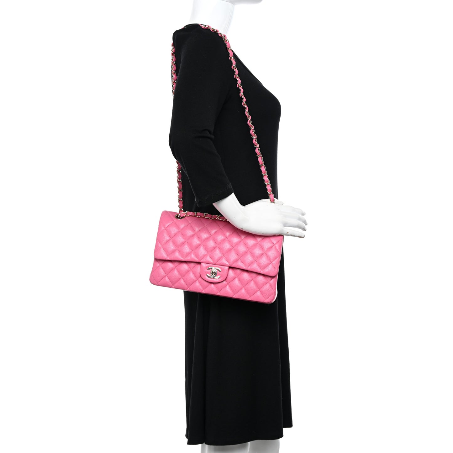 Caviar Quilted Medium Double Flap Pink