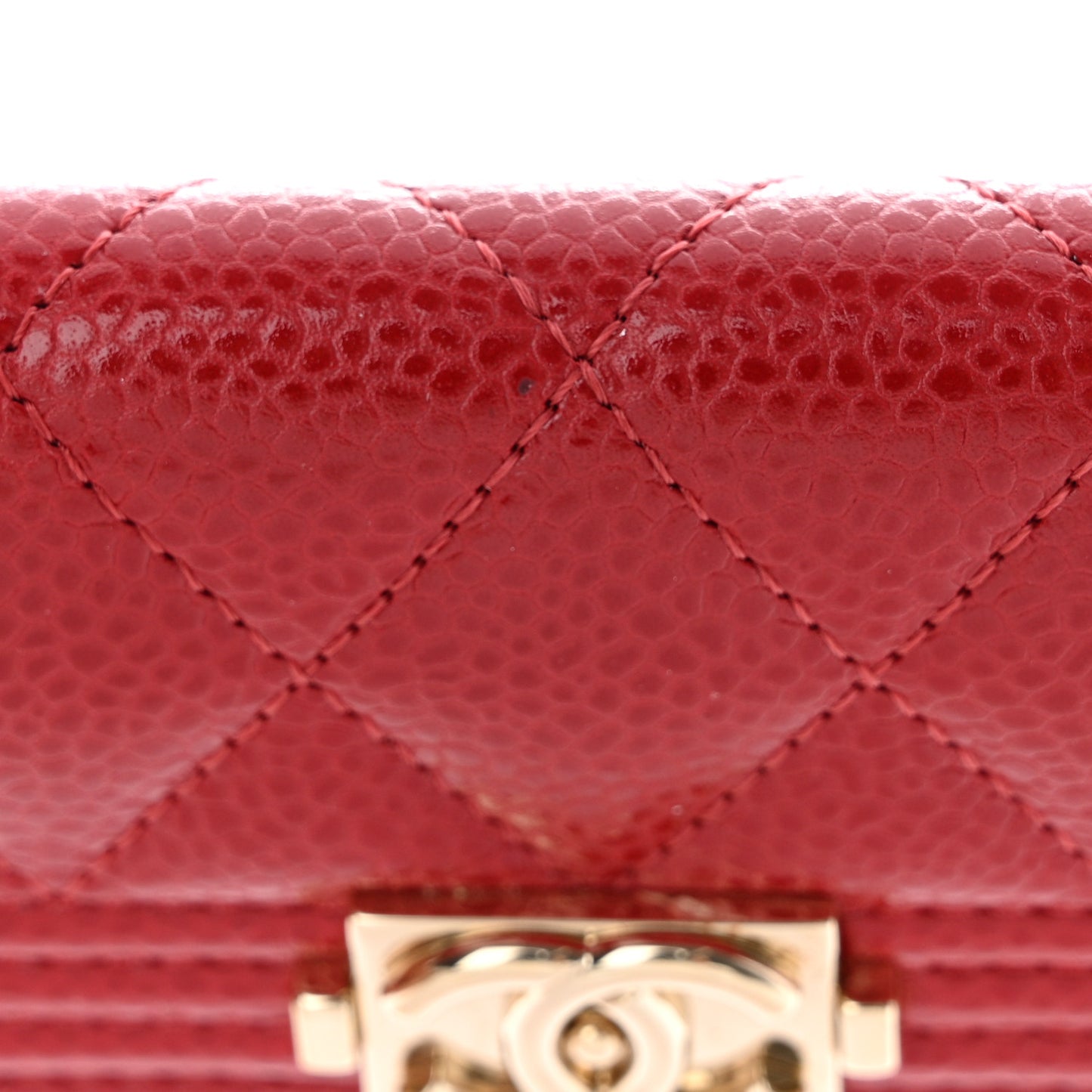 Caviar Quilted Boy Flap Card Holder Wallet Red