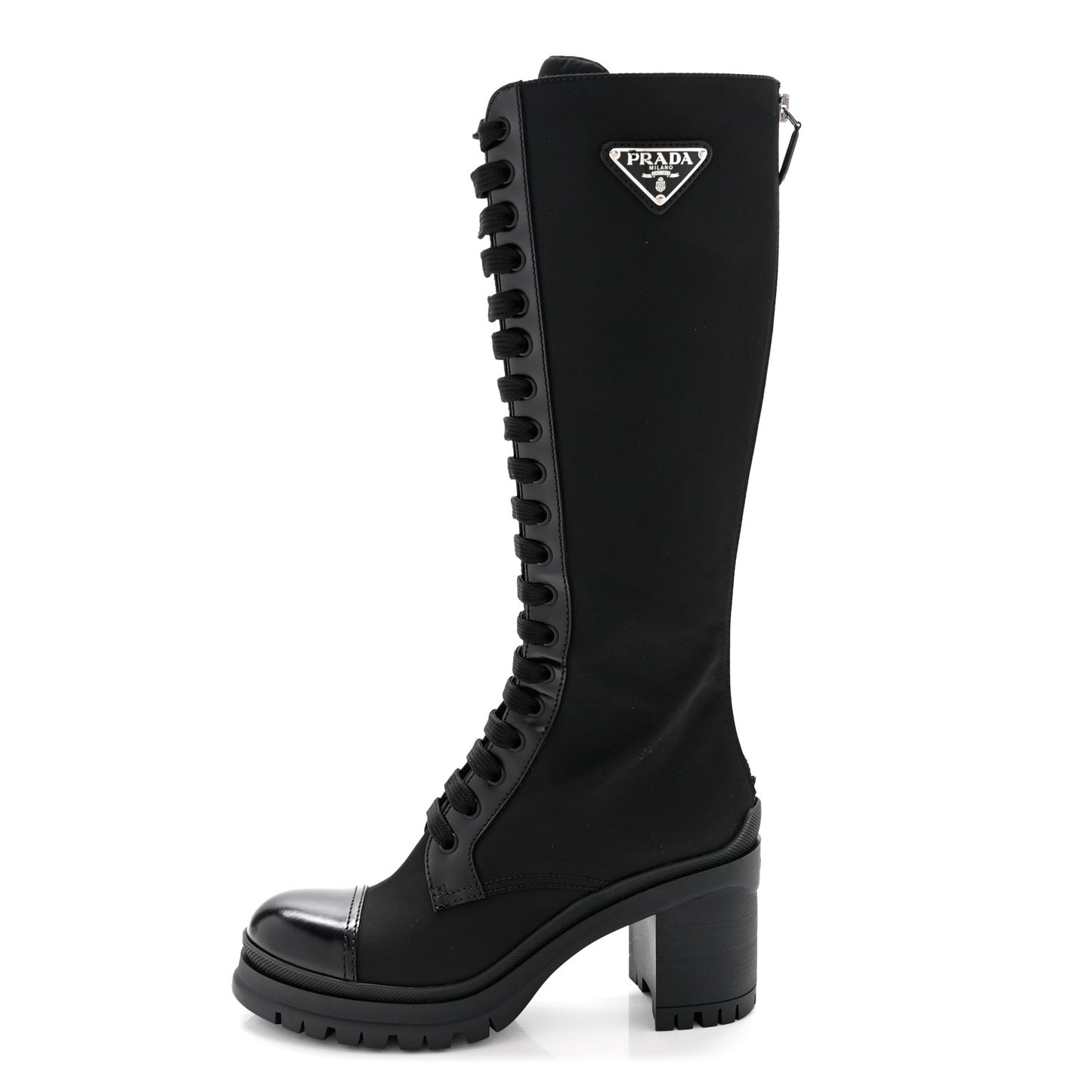 Re-Nylon Spazzolato Metal Triangle Logo Tall 55mm Combat Boots 36.5 Black