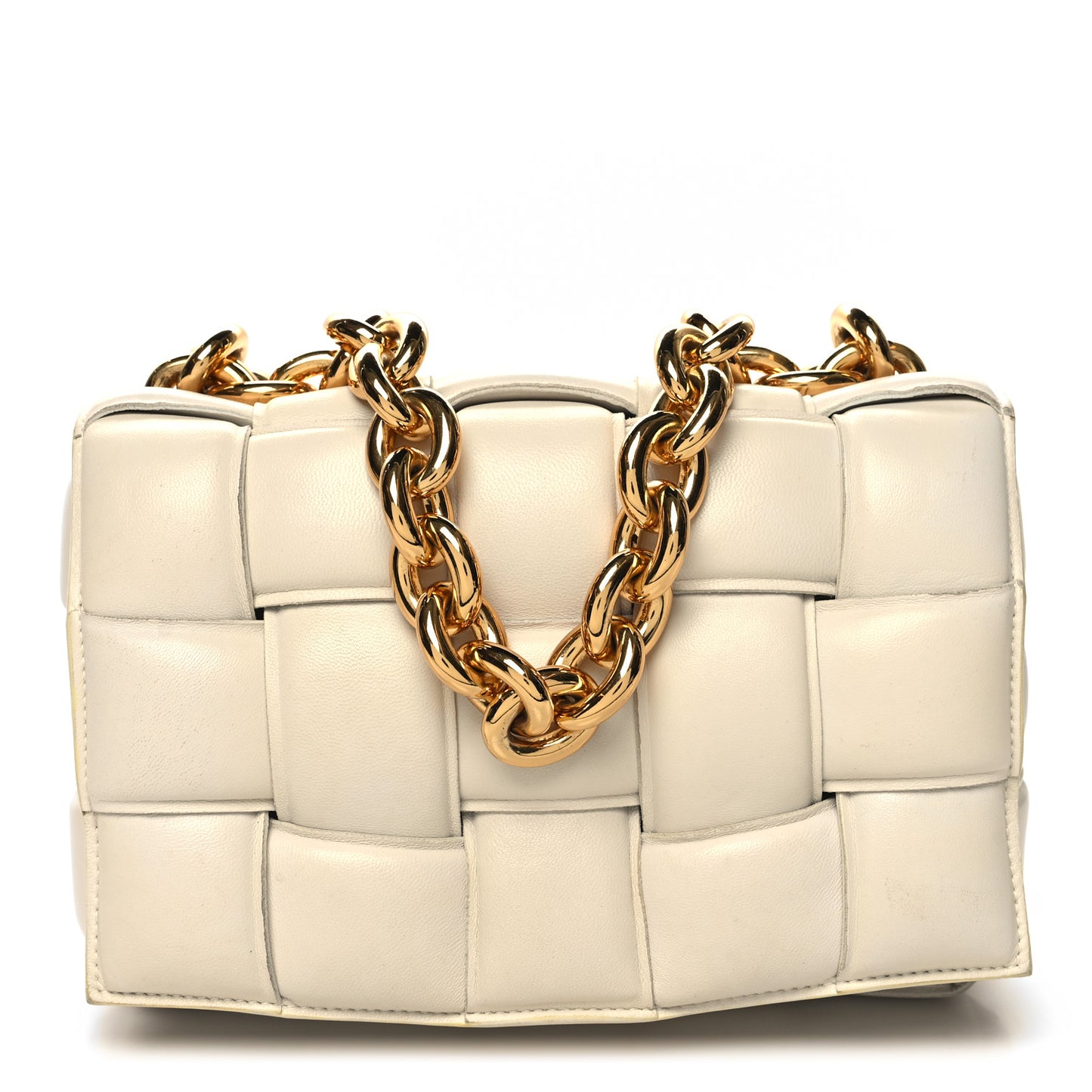 Lambskin Maxi Intreccio Padded Chain Cassette Crossbody Bag White
