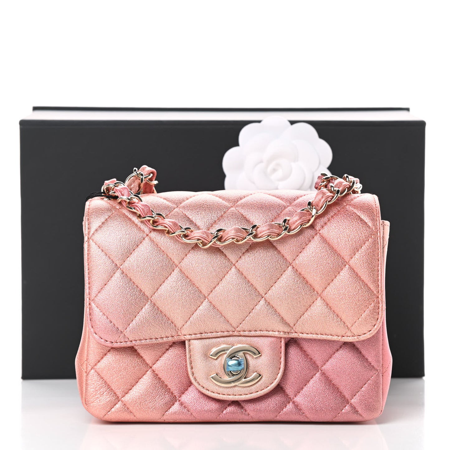 Metallic Lambskin Quilted Ombre Mini Square Flap Pink