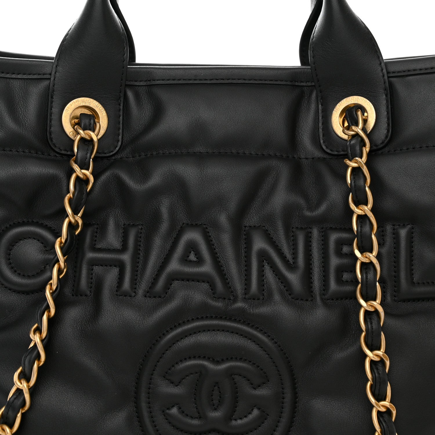 Chanel Calfskin Embossed Medium Deauville Tote Black 9 of 11