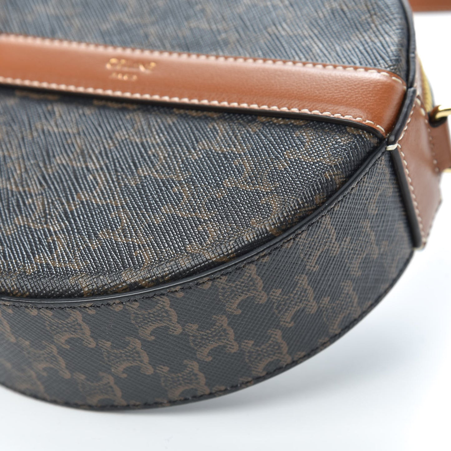 Lambskin Triomphe Canvas Round Purse On Strap Black Tan