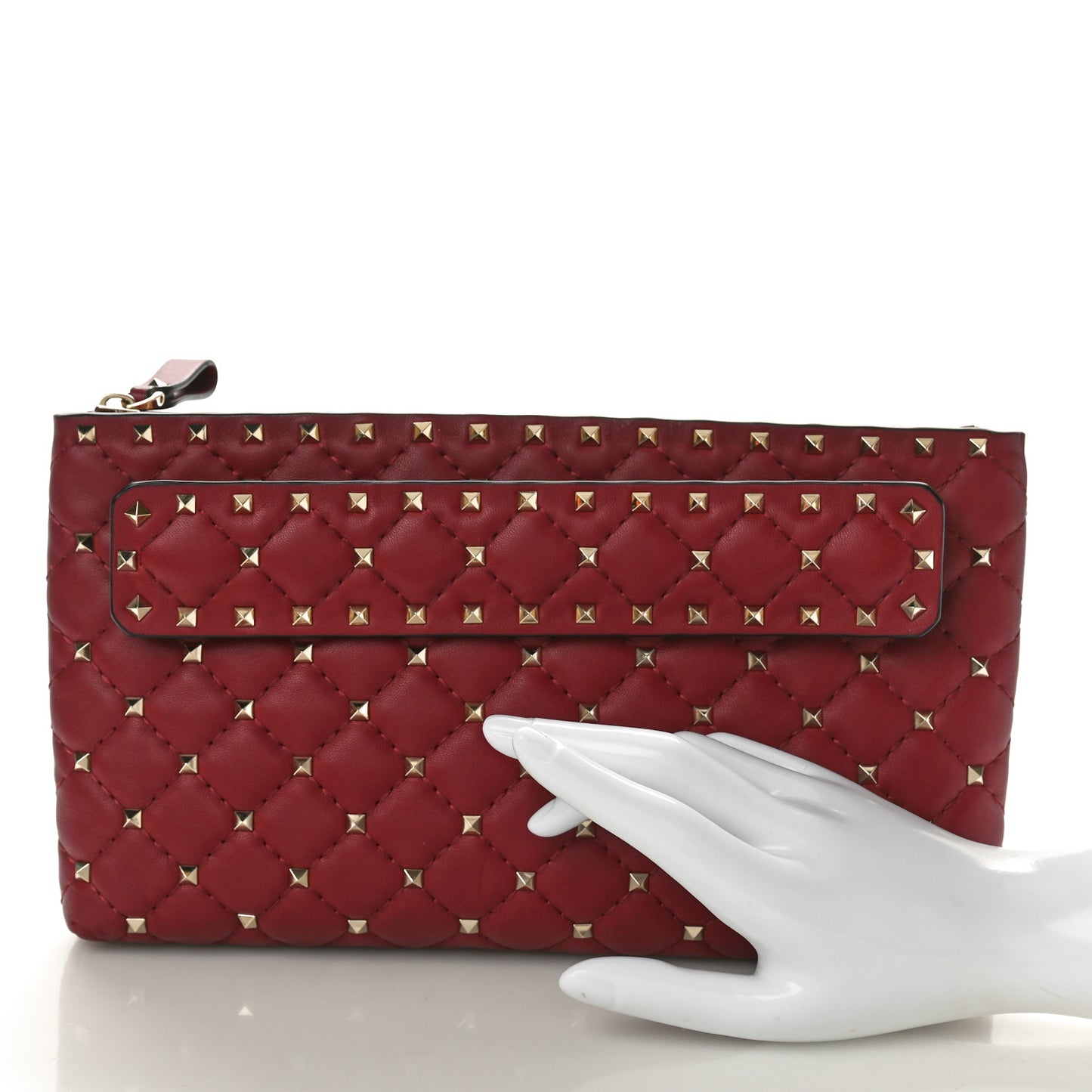 Nappa Rockstud Spike Side Slip Zip Clutch Rubino