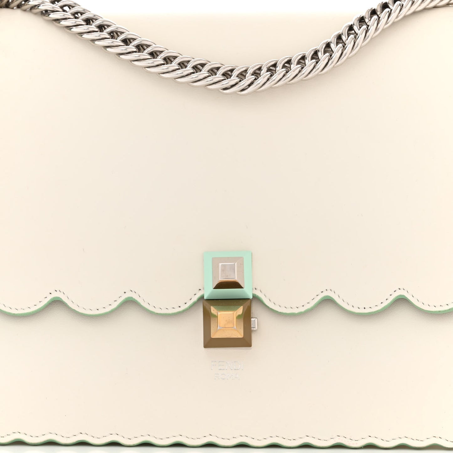 Vitello Liberty Scalloped Studded Kan I Shoulder Bag Bianco