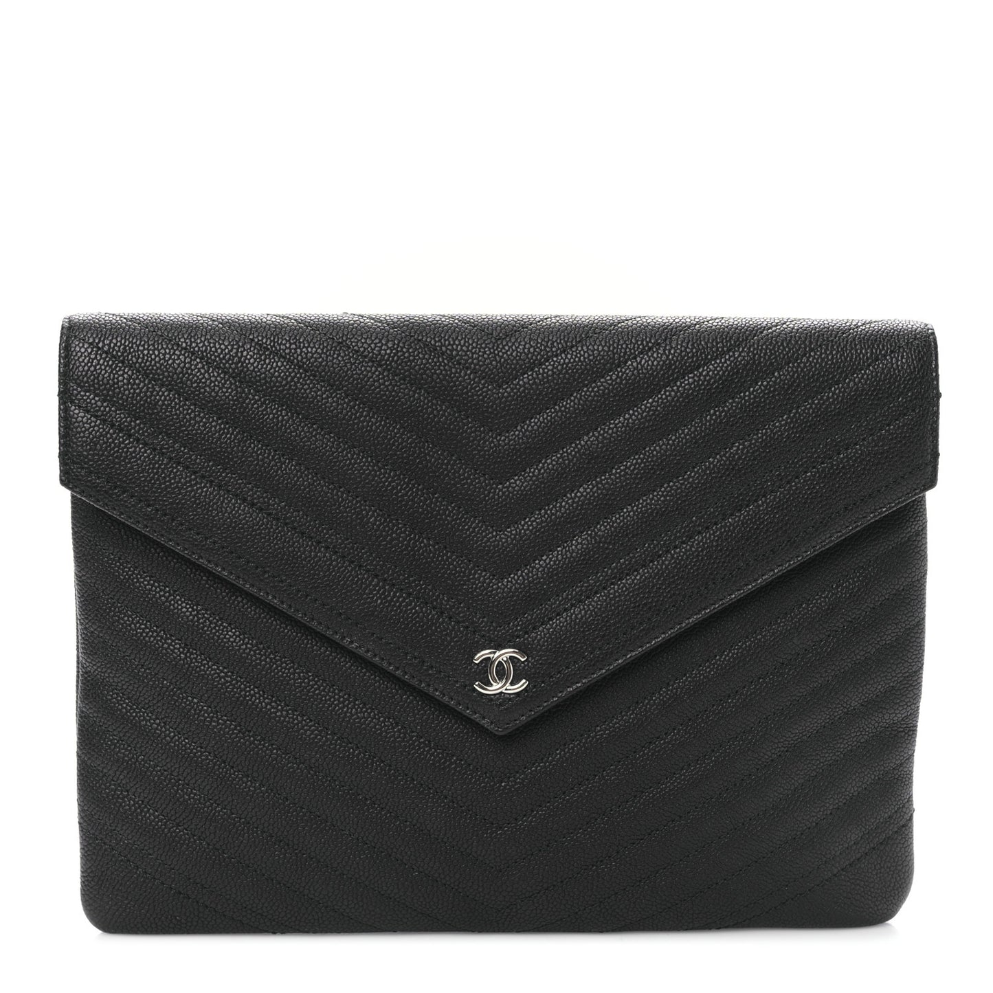 Calfskin Chevron Quilted Small Envelope Clutch Black