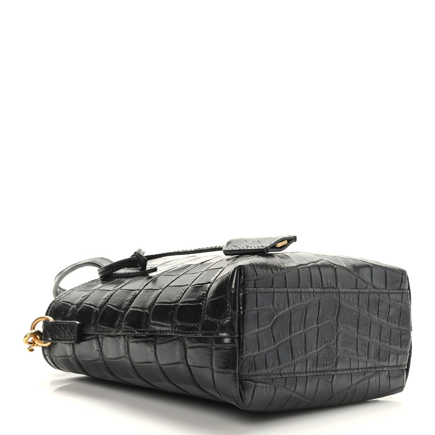 Calfskin Crocodile Embossed Paris Mini Toy Shopper Tote Black