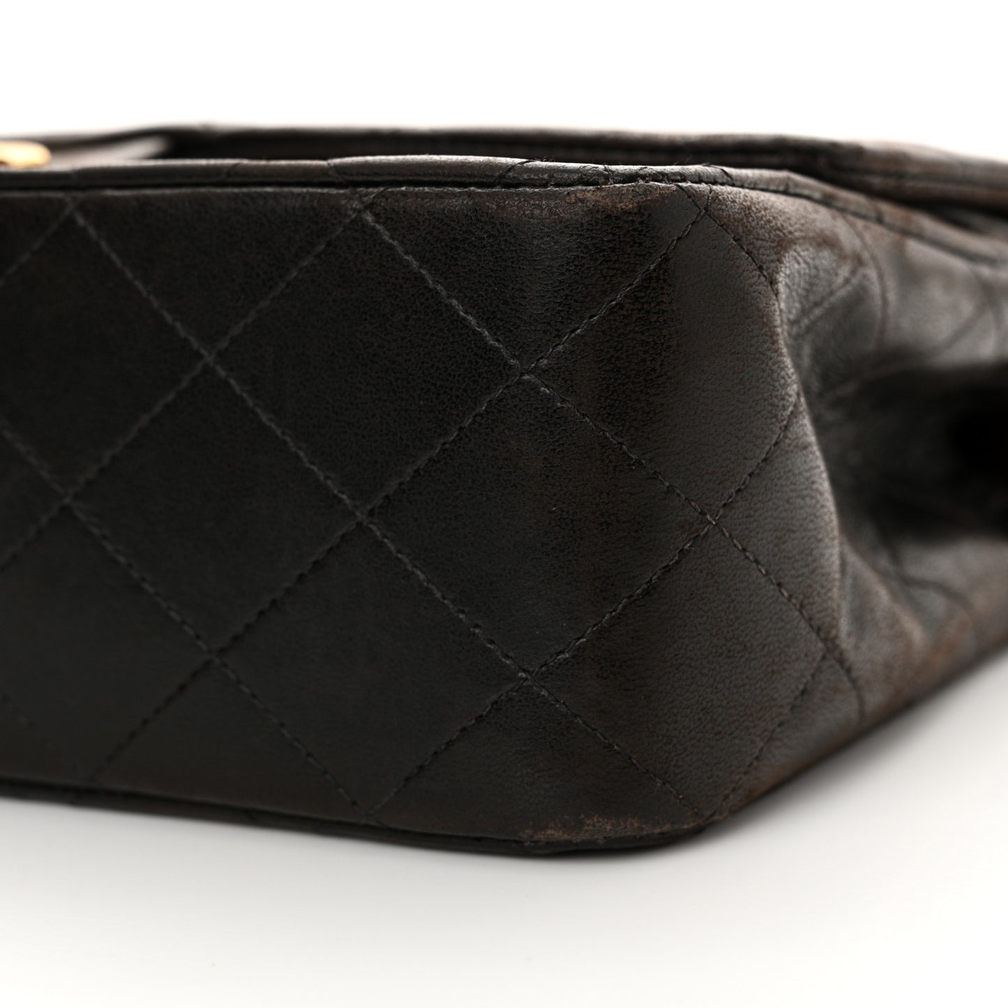 Lambskin Quilted Medium Double Flap Dark Brown