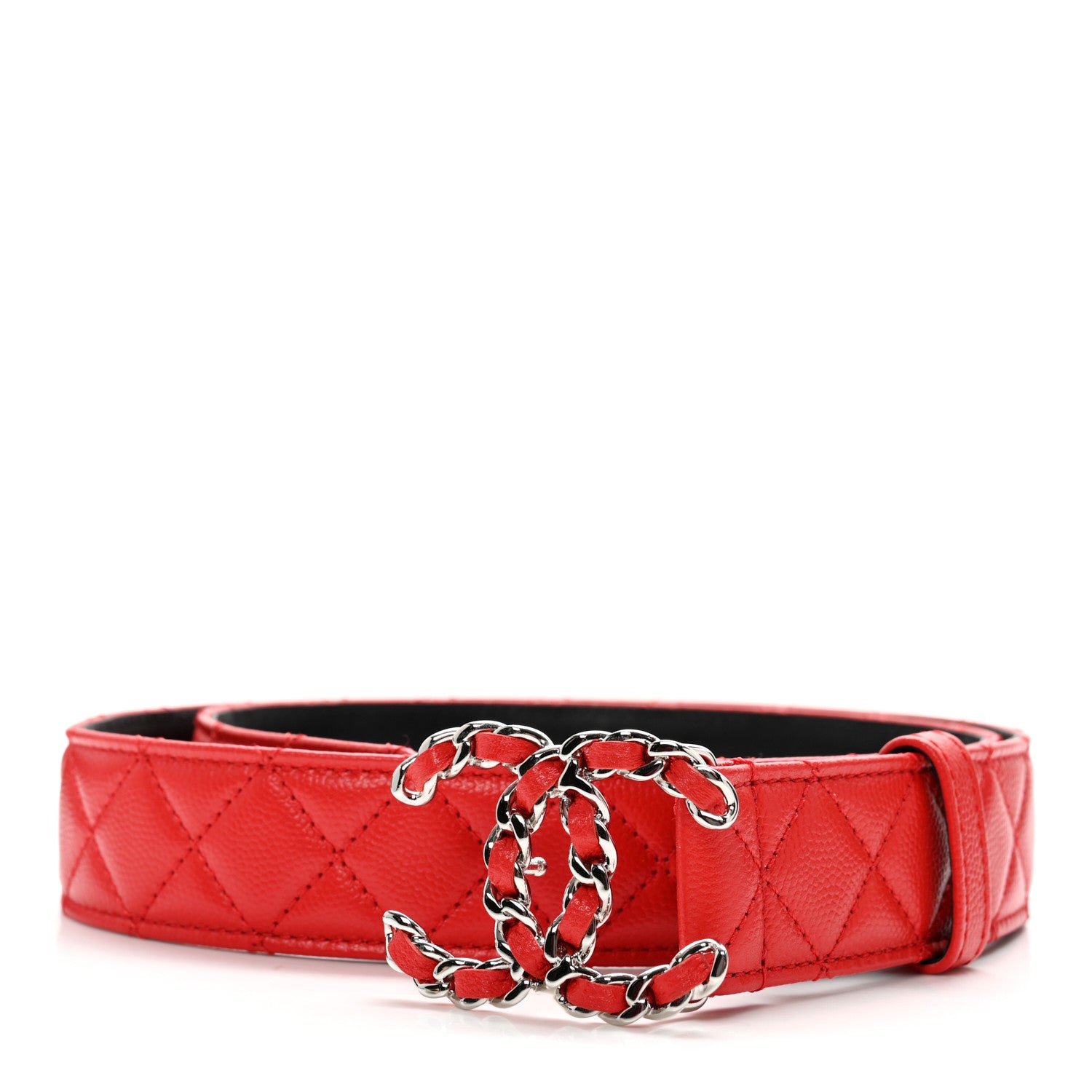 Chanel Caviar Quilted CC Chain Belt 85 34 Red 1254131 