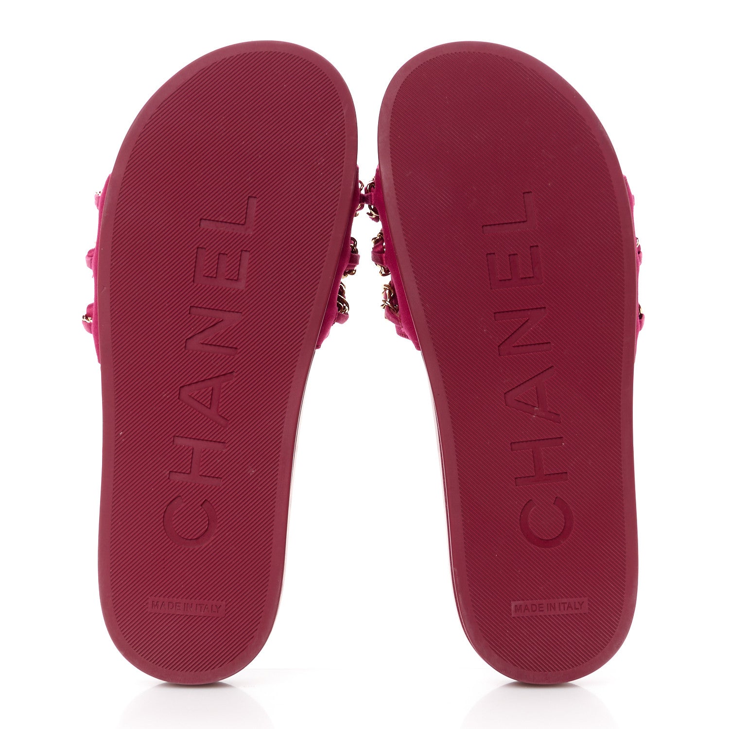 Chanel Satin Canvas Chain Slides Sandals Flats 38 Dark Fuchsia 5 of 9