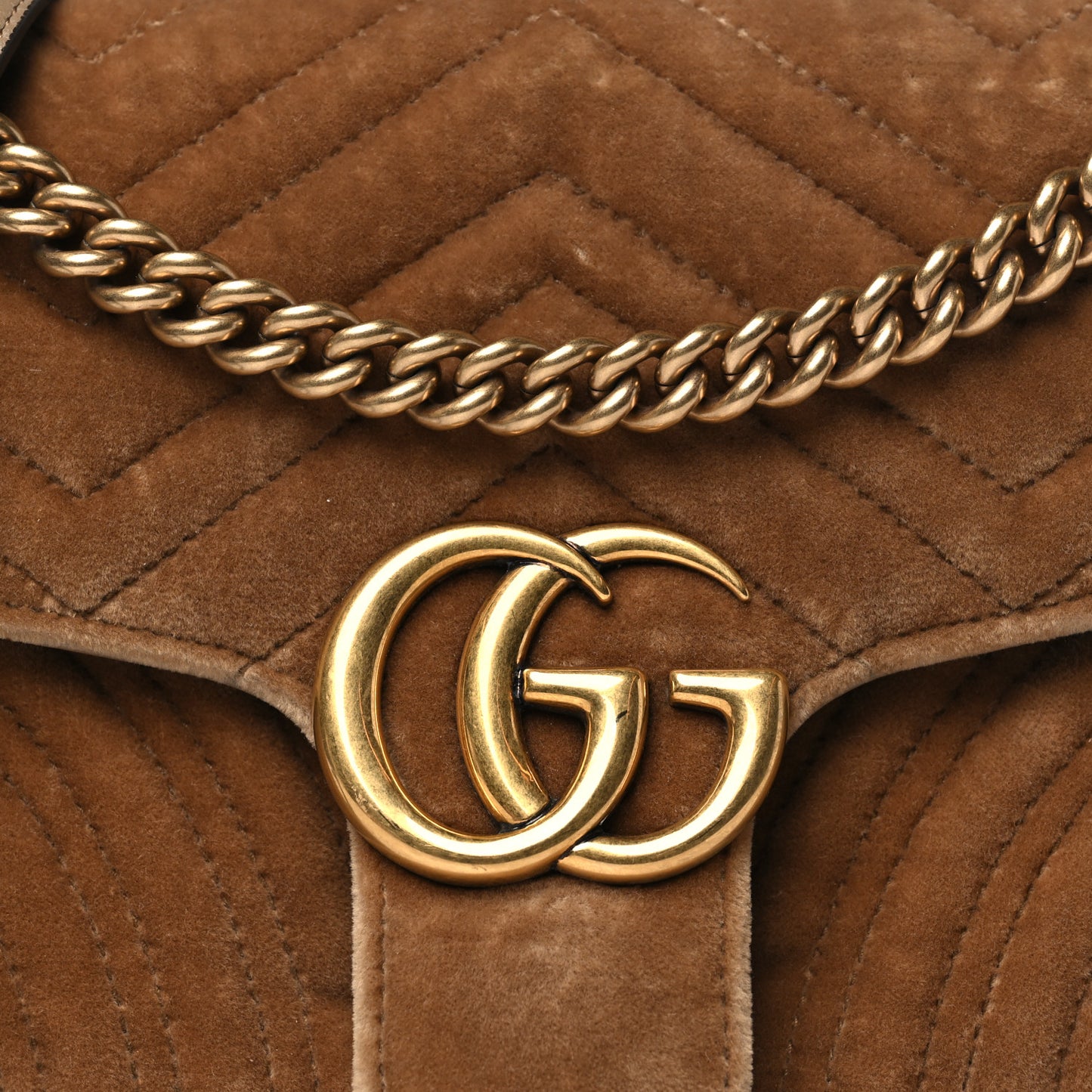 Velvet Matelasse Small GG Marmont Shoulder Bag Taupe