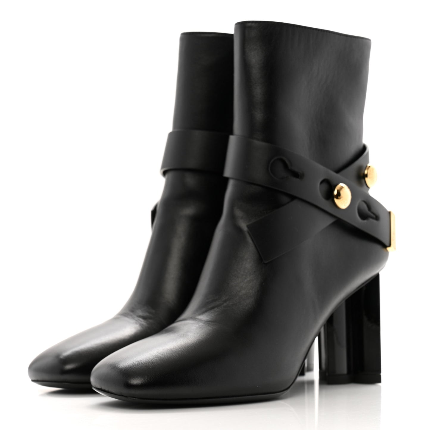 Calfskin Belted Silhouette Ankle Boots 38 Black