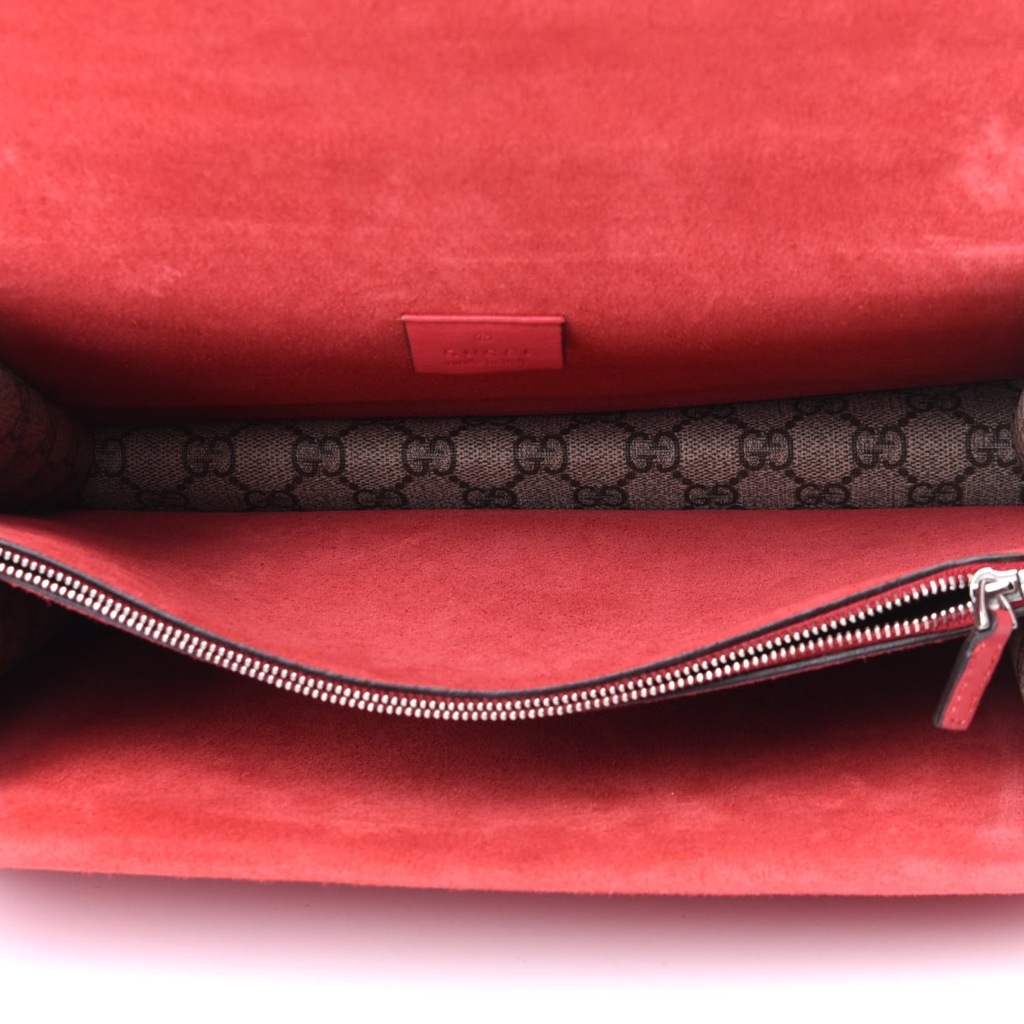 GG Supreme Monogram Suede Cudu Medium Dionysus Shoulder Bag Beige Ebony Vulcanic Red