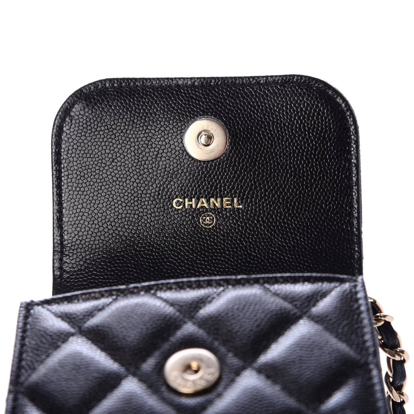 Caviar Quilted Crystal CC Airpods Pro and Phone Case With Chain Black