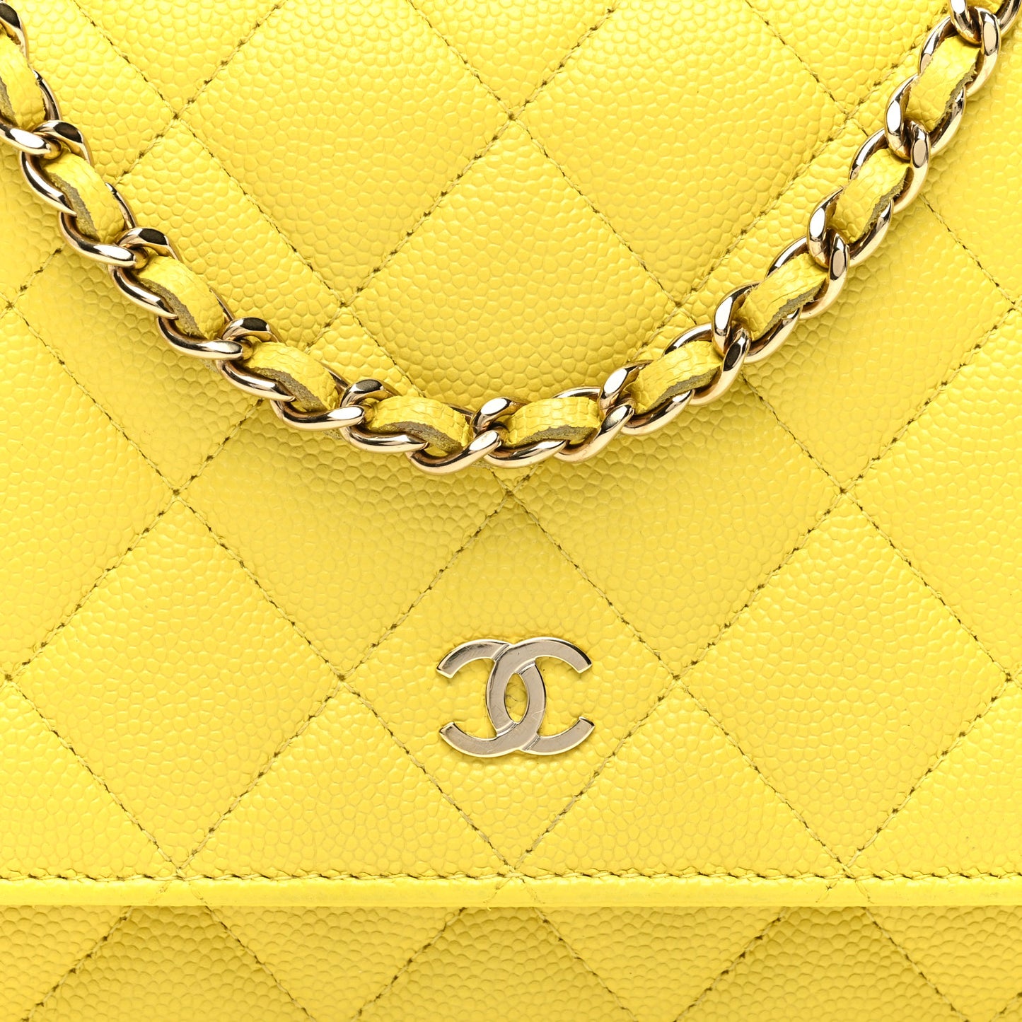 Caviar Quilted Wallet on Chain WOC Yellow