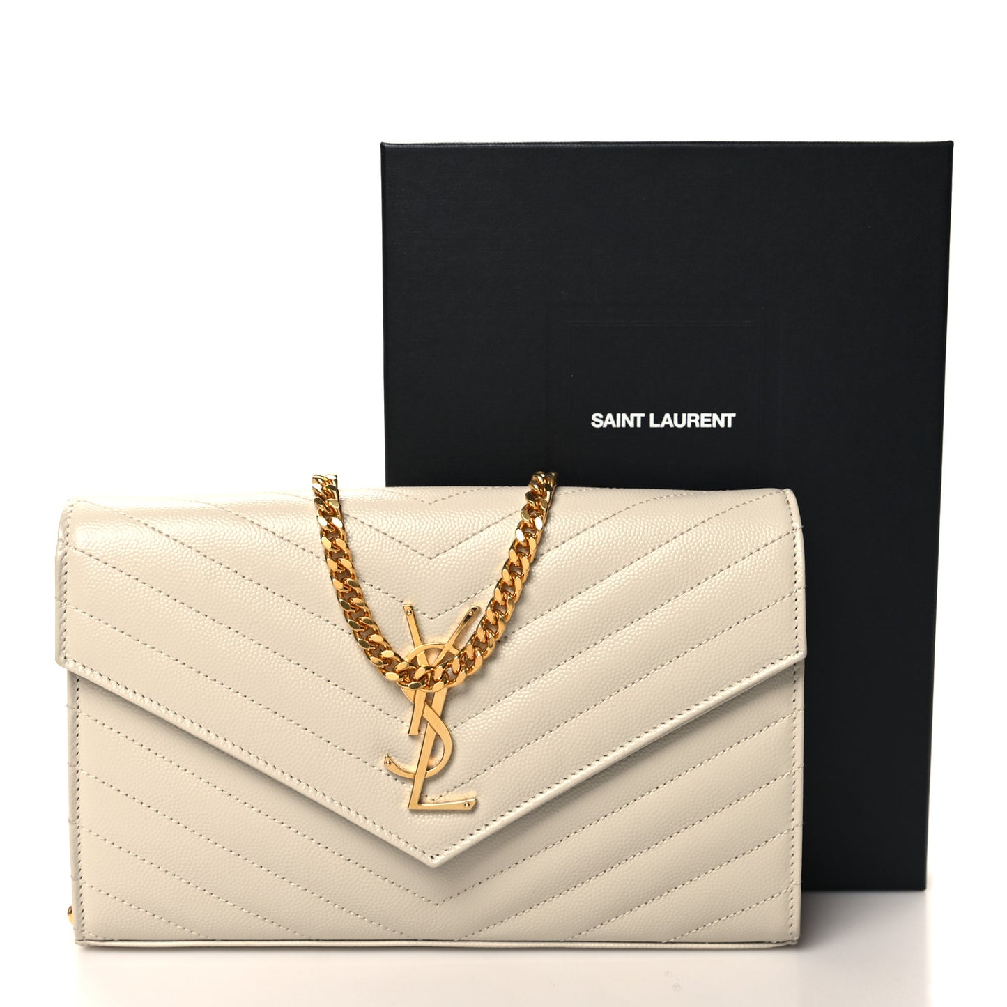 Grain De Poudre Matelasse Chevron Monogram Chain Wallet Crema Soft