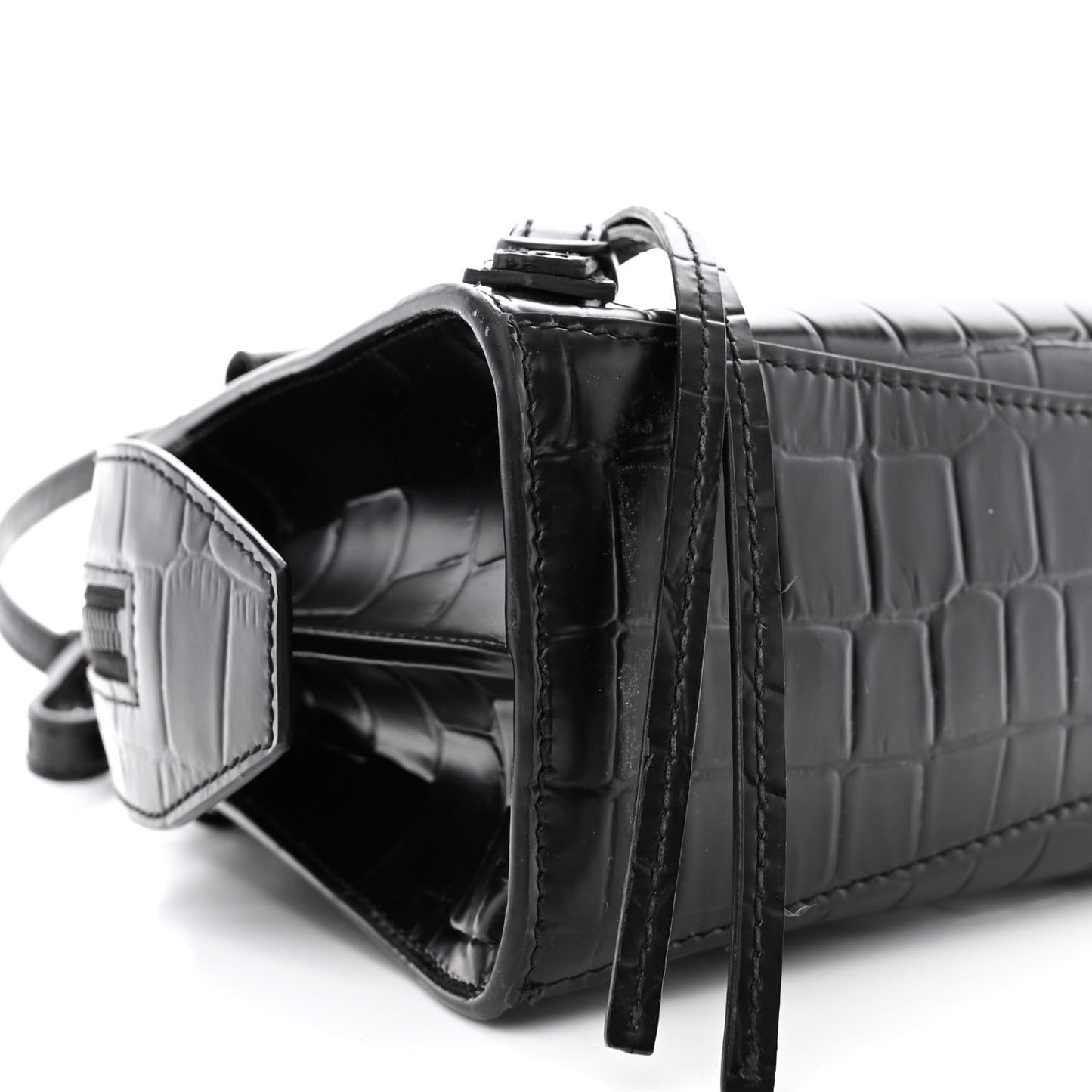 Semi Shiny Calfskin Crocodile Embossed Neo Classic Black Hardware Mini City Black