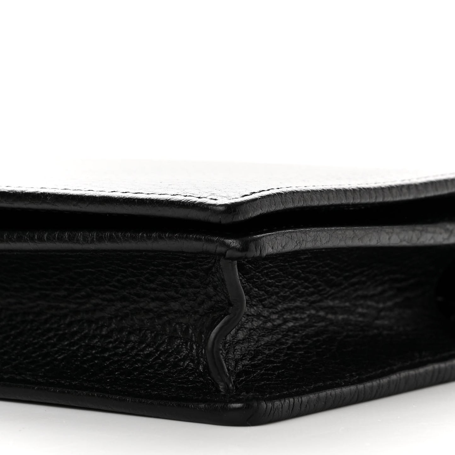 Dollar Calfskin Enamel Monochrome Mini GG Marmont Chain Wallet Black