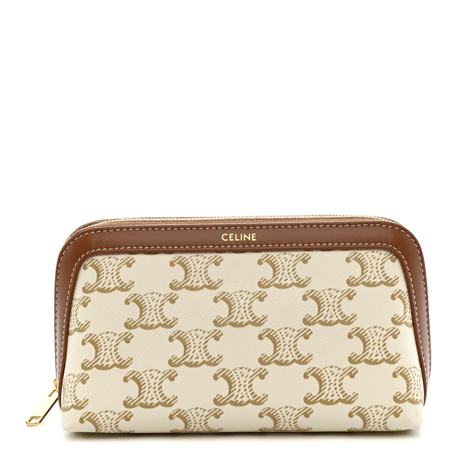 Celine Triomphe Canvas Calfskin Small Cosmetic Pouch White 1807543