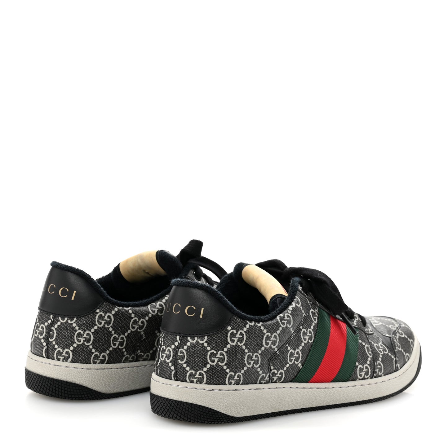 GG Supereme Monogram Miro Soft Calfskin Web Mens Screener Sneakers 9 Black Grey Sky