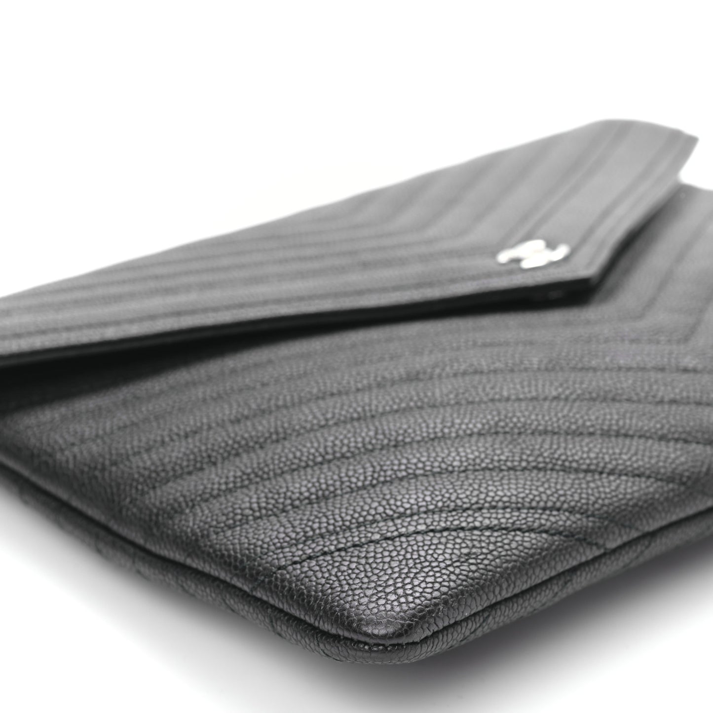Calfskin Chevron Quilted Small Envelope Clutch Black