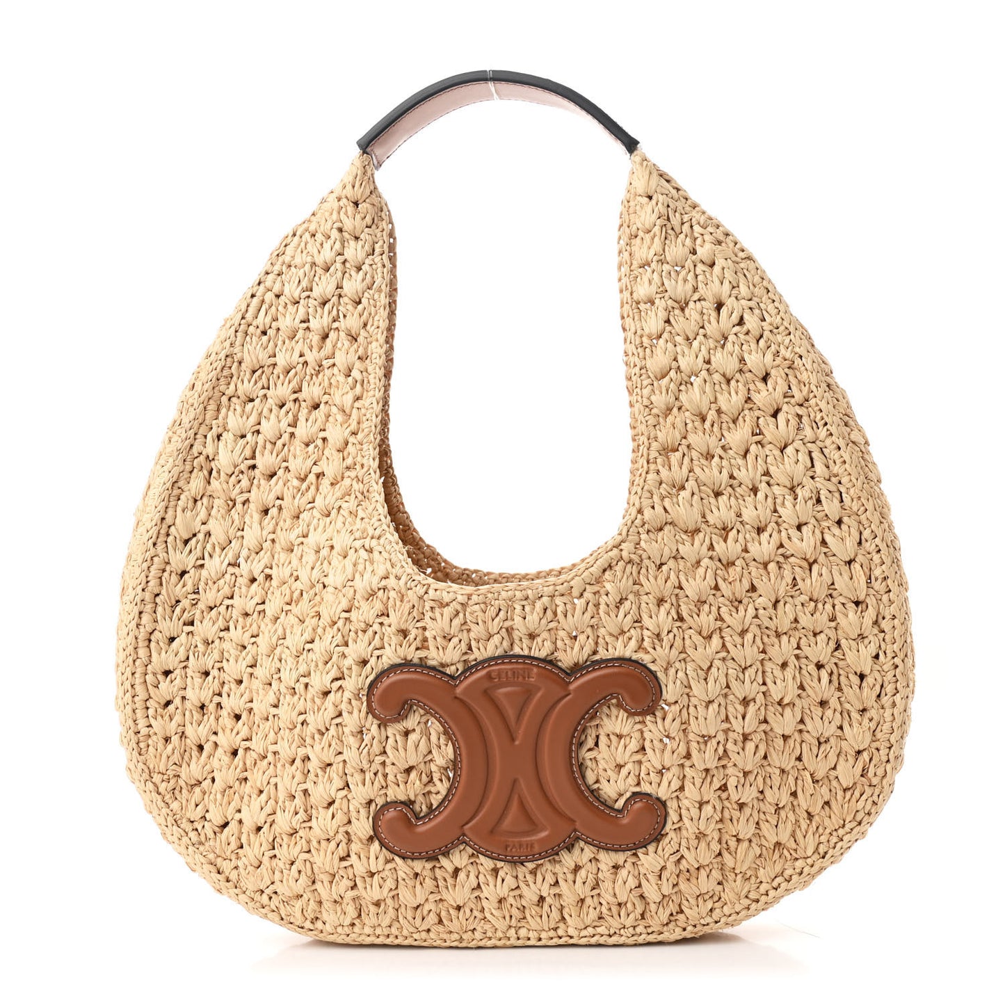Raffia Calfskin Triomphe Panier Hobo Bag Natural Tan