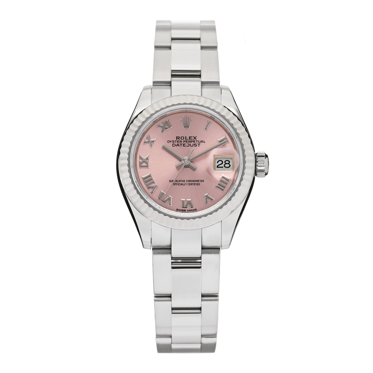 Stainless Steel 18K White Gold 28mm Oyster Perpetual Datejust Watch Pink Roman 279174