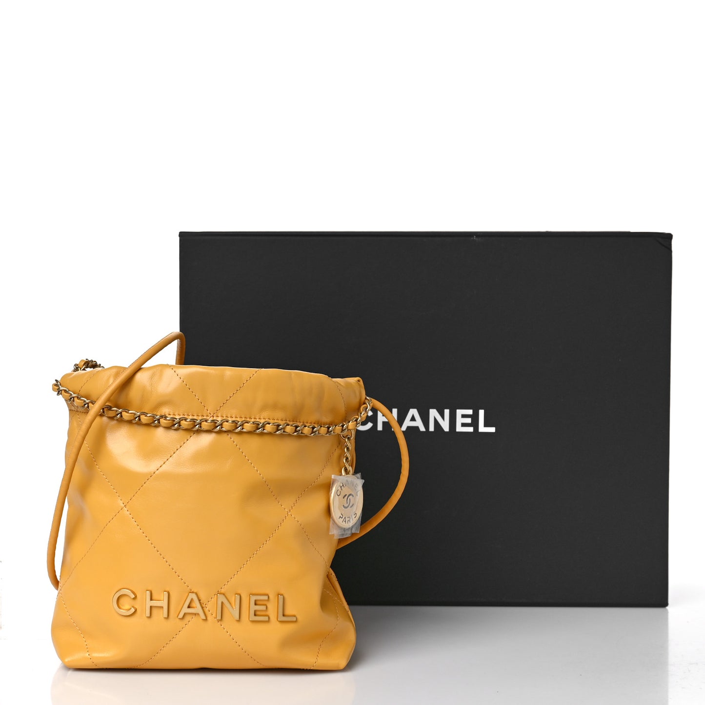 Shiny Calfskin Quilted Mini Chanel 22 Yellow