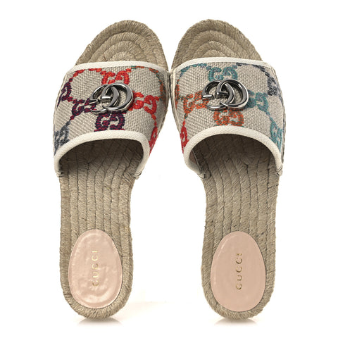 Linen Psychedelic Mini GG Espadrille Slide Sandals 39 Multicolor