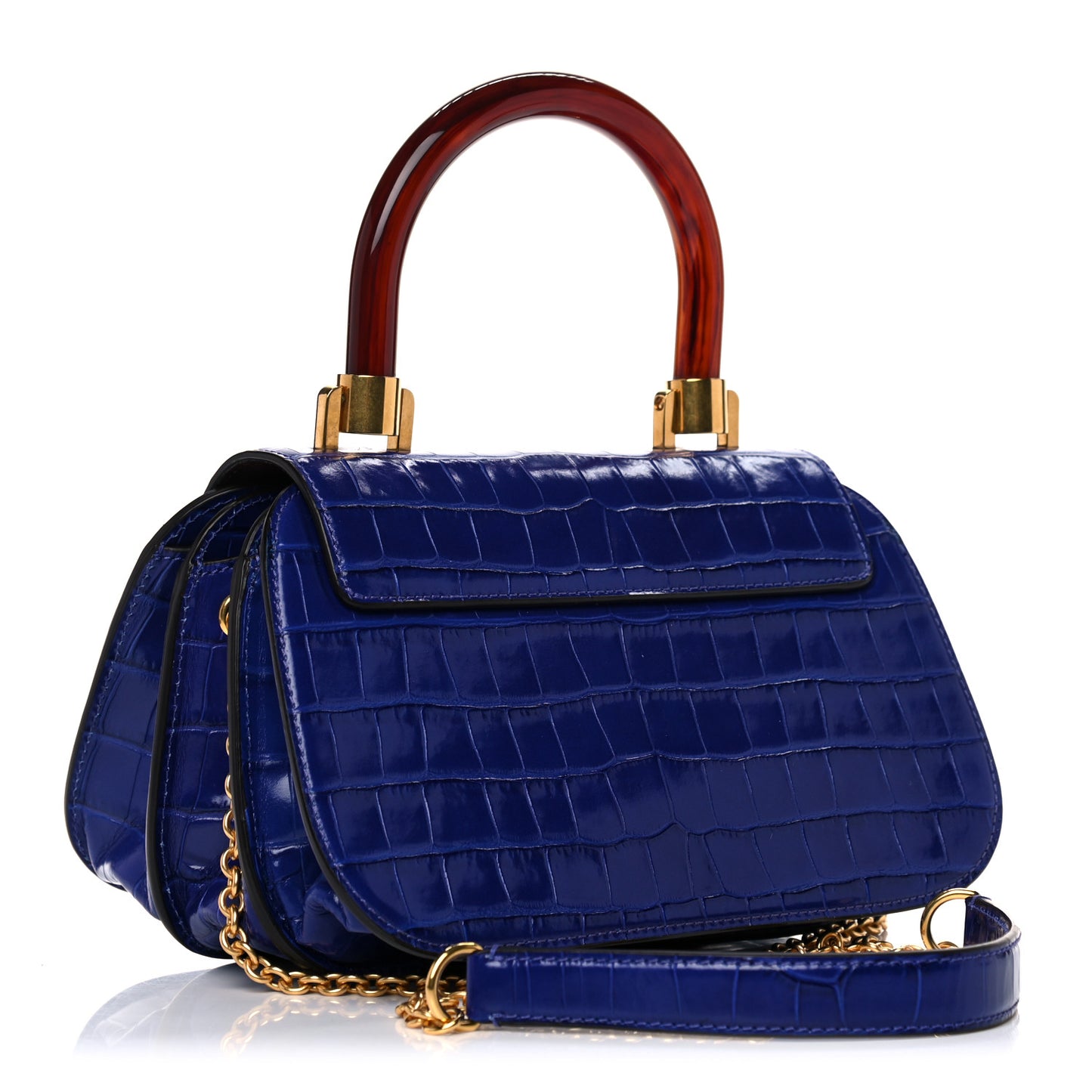 Shiny Croc Calfskin Embossed The Mews Satchel Cobalt Blue