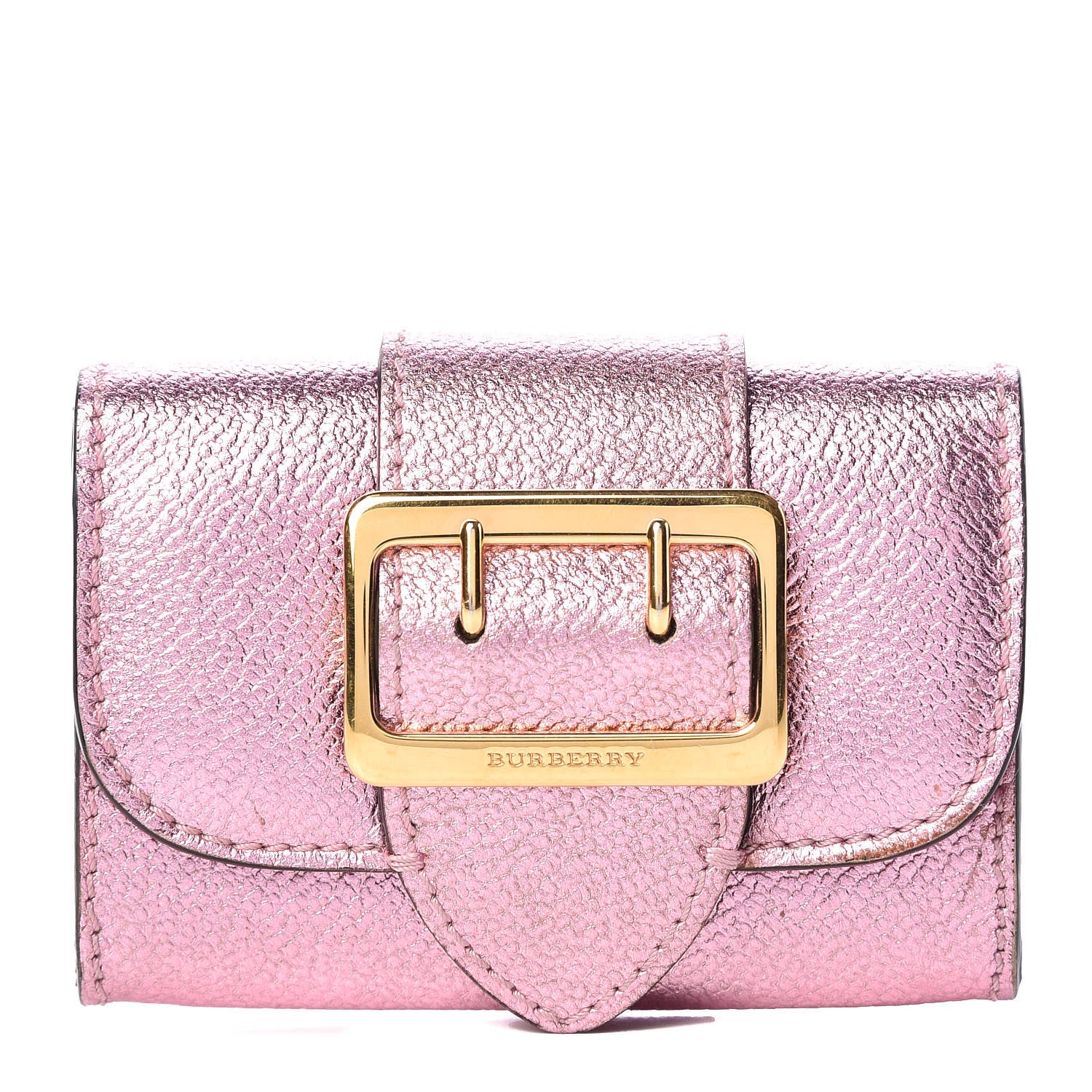 Burberry Metallic Grain Calfskin Buckle Card Case Pale Orchid