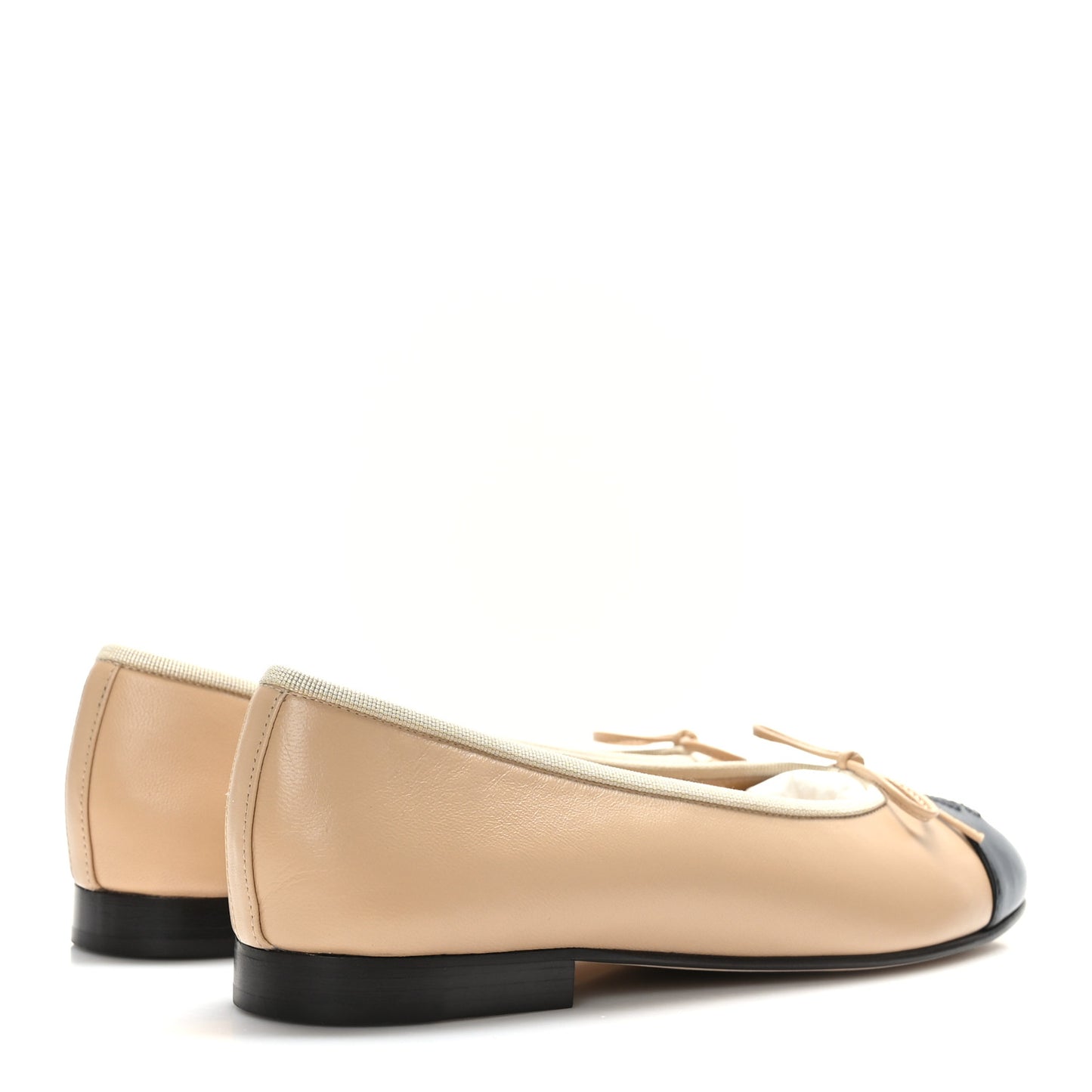 Lambskin Cap Toe CC Ballerina Flats 38 Beige Black