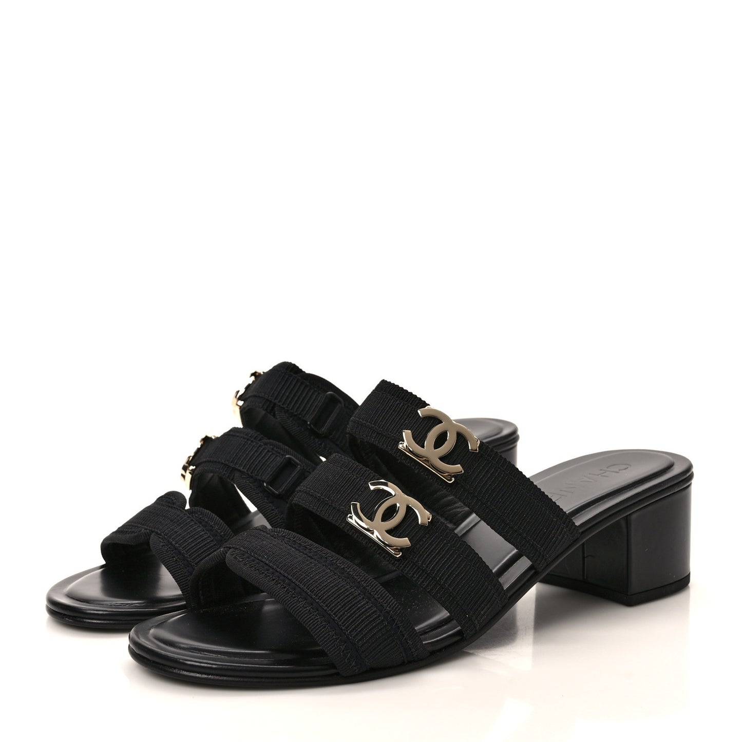 Fabric Metal CC Logo Mules 39.5 Black