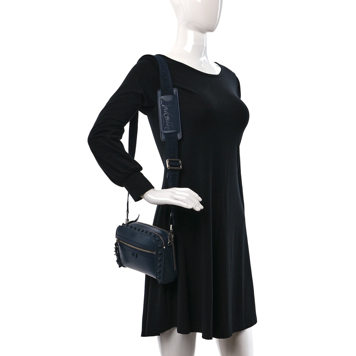 Christian Louboutin Empire Calfskin Gomme Spikes Loubitown Crossbody Loubi Navy 2 of 9