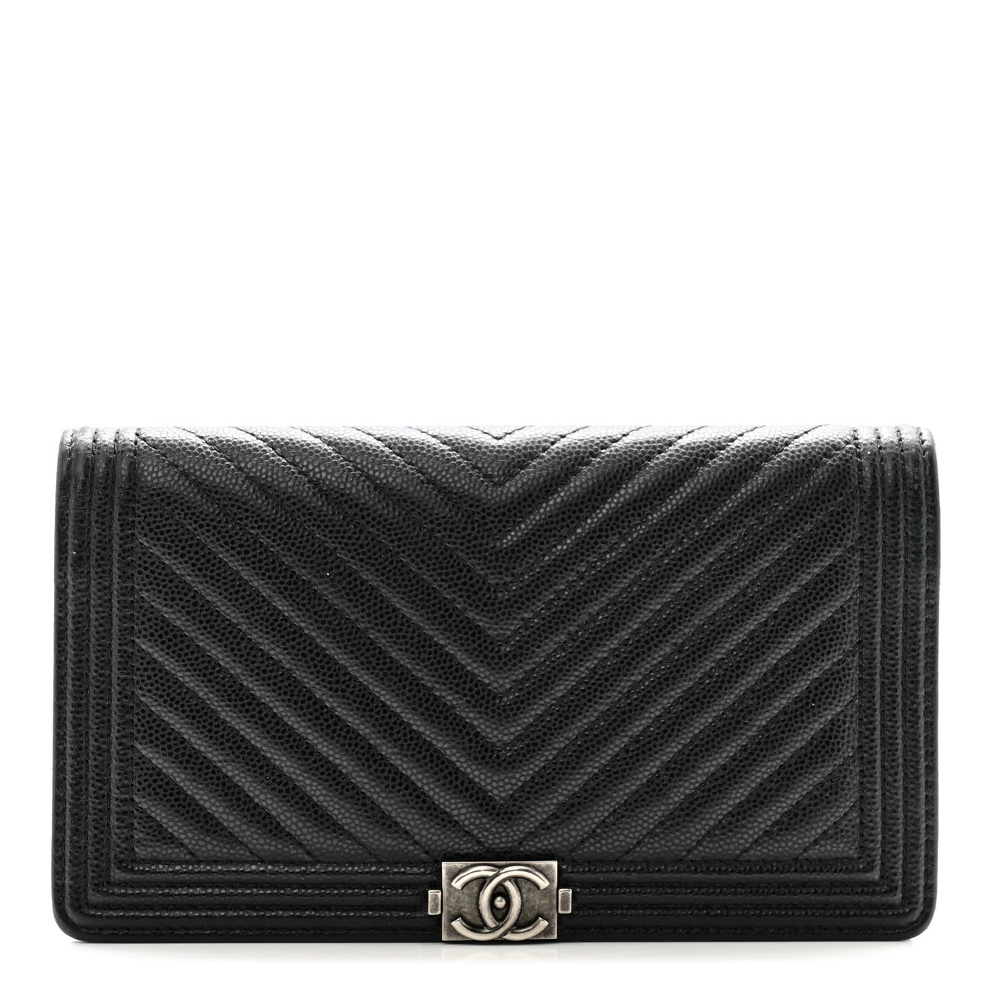 Caviar Chevron Quilted Boy Yen Wallet Black