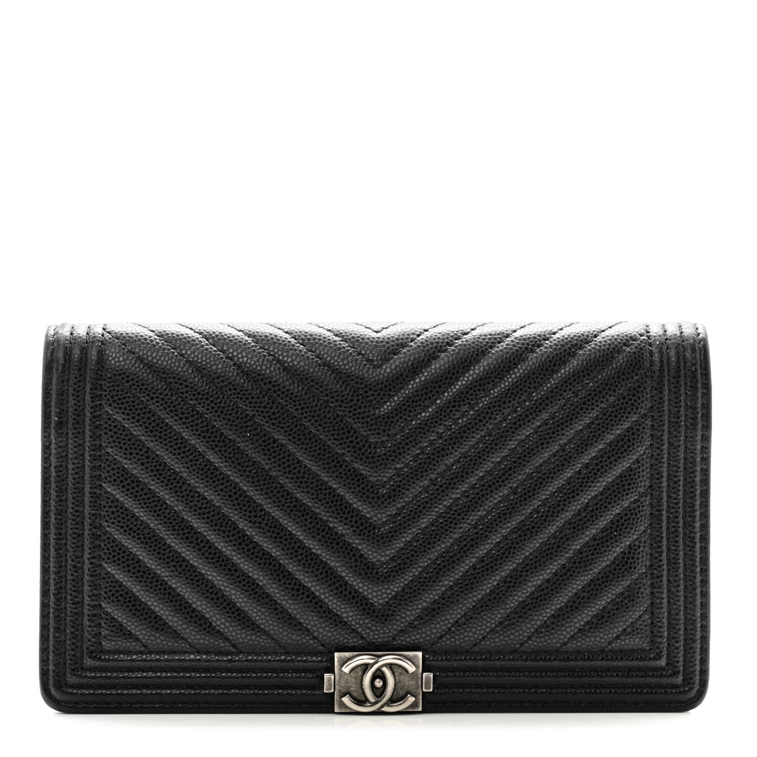Chanel Caviar Chevron Quilted Boy Yen Wallet Black 1 of 11