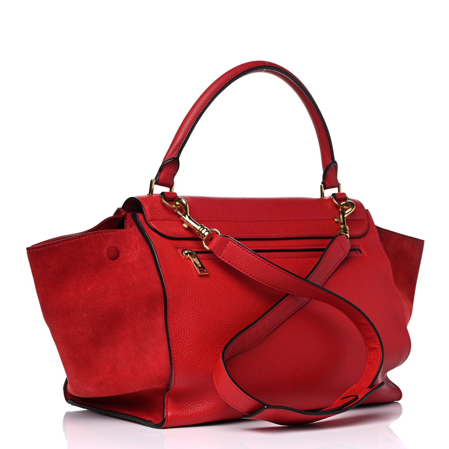 Drummed Calfskin Suede Medium Trapeze Coquelicot